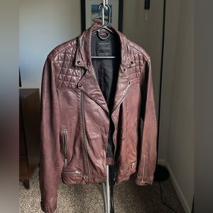 All Saints Conroy Oxblood Leather Moto/Biker Jacket | XL